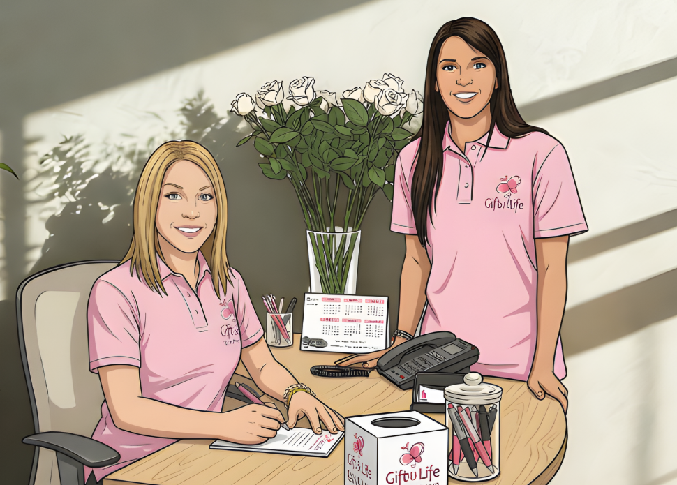Illustration of the Gift ov Life team at the office